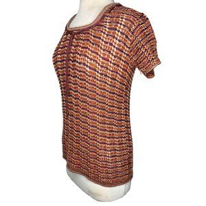 Sabra knit sweater pull over stretch nautical brown short sleeve round neck